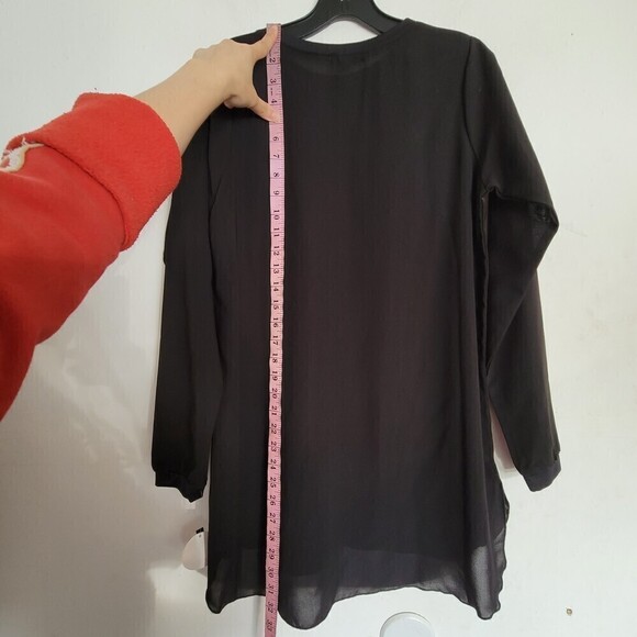 NEW A'Nue Ligne Black Long Sleeve Semi Sheer Tunic Blouse Top Size Small - Picture 5 of 11